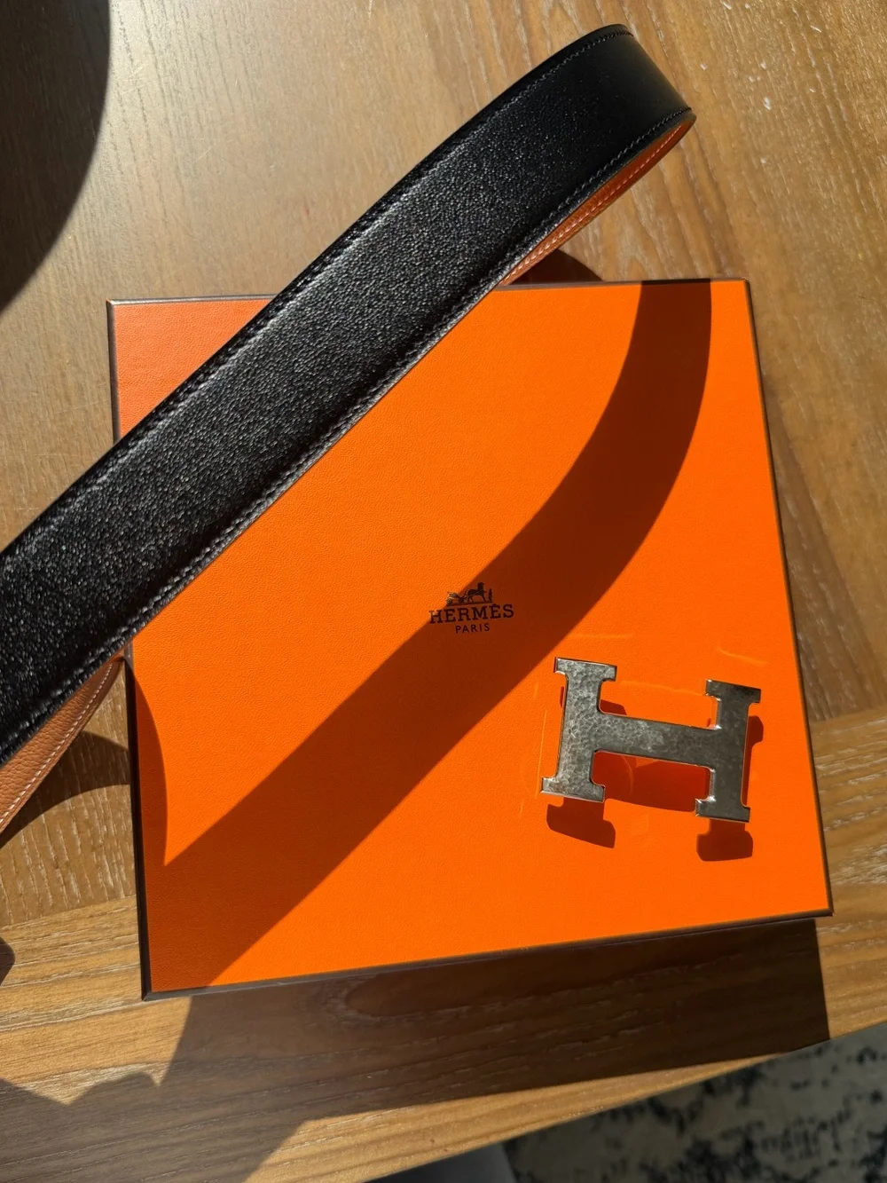 HERMES Men’s H Martelee belt buckle & Reversible leather strap 32 mm belt NWT